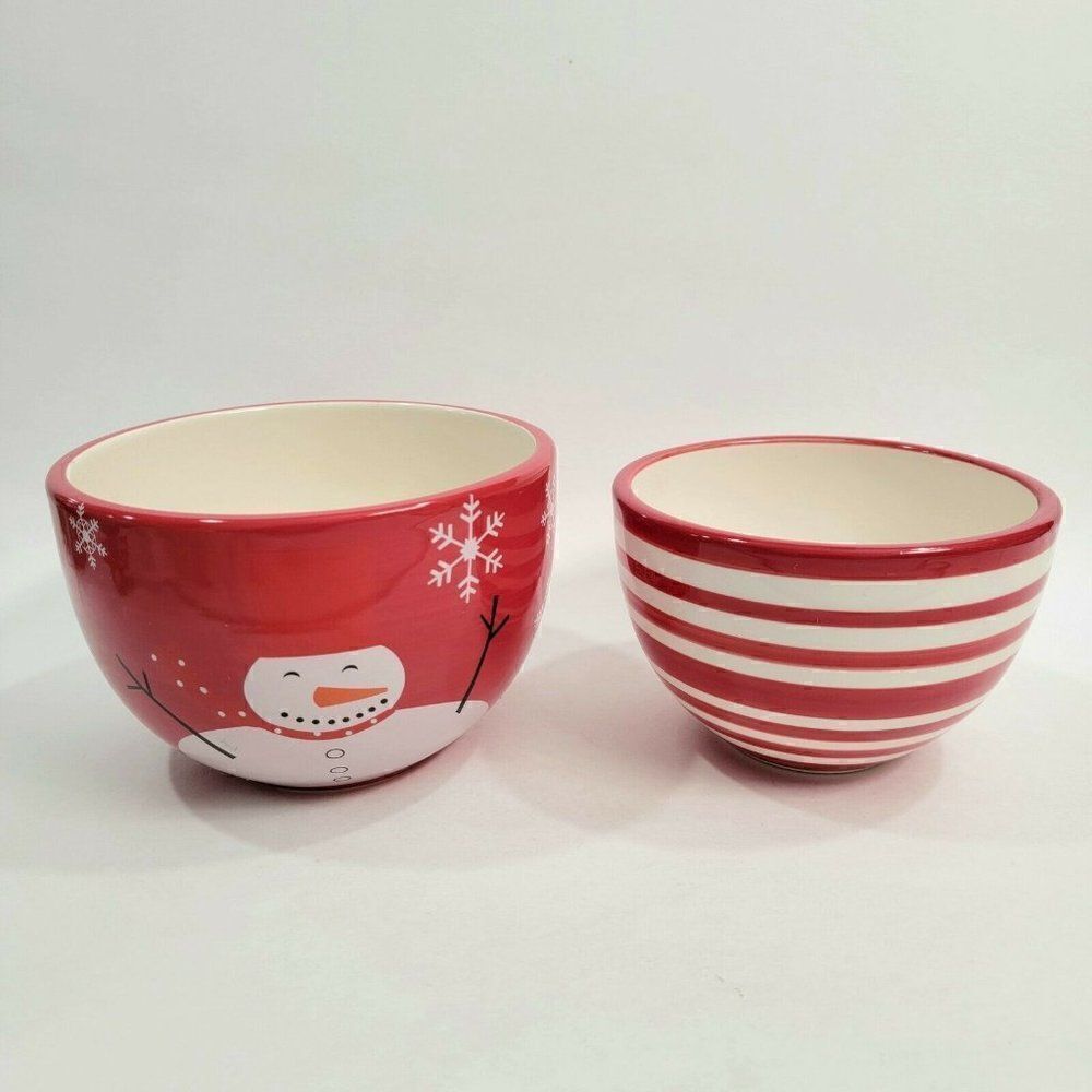 Set of 2 - Boston Warehouse 2006/2008 Santa Christmas Red White Bowls